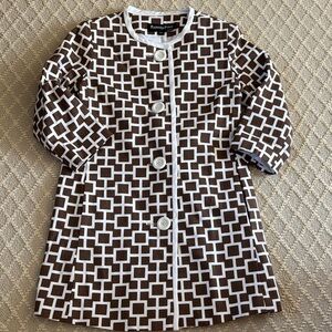 Brown and White Geometric Pattern Swing Coat